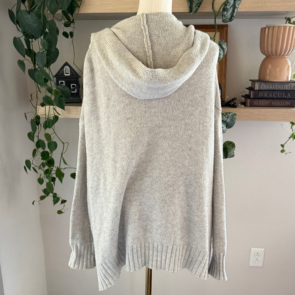 Gray Open Front Hooded Cardigan Sweater Pockets Wool Blend Womens Size Large - Picture 2 of 8
